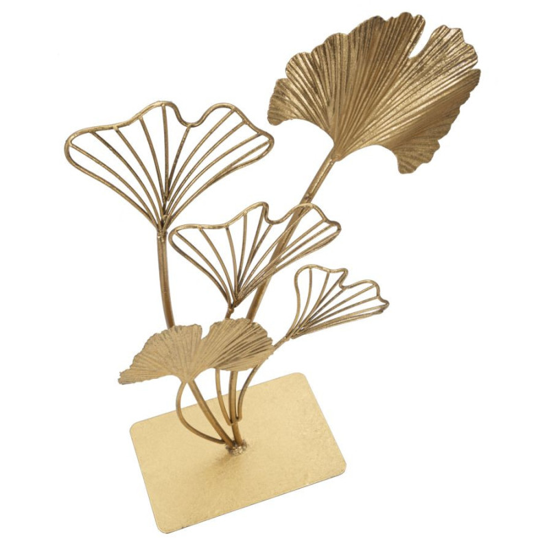 Grande Sculpture moderne sur pied Feuilles Hauteur 44 cm en Métal Doré Salyn 