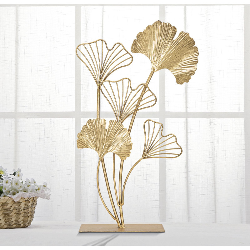 Grande Sculpture moderne sur pied Feuilles Hauteur 44 cm en Métal Doré Salyn 