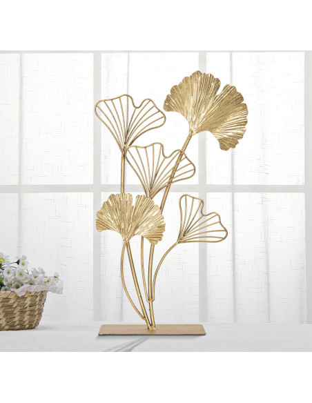 Grande Sculpture moderne sur pied Feuilles Hauteur 44 cm en Métal Doré Salyn 