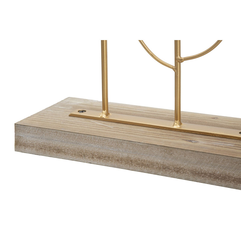 Grande Sculpture moderne sur pied Feuilles tropicales Hauteur 57 cm en Métal Doré Bois Naturel Ceril 