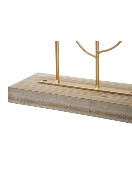 Grande Sculpture moderne sur pied Feuilles tropicales Hauteur 57 cm en Métal Doré Bois Naturel Ceril 