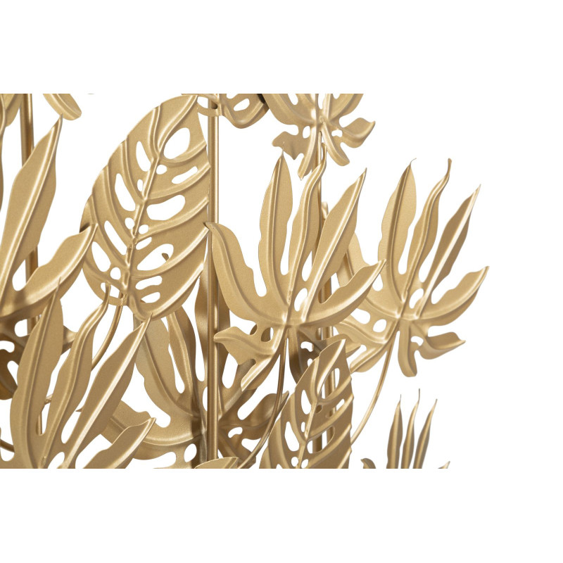 Grande Sculpture moderne sur pied Feuilles tropicales Hauteur 57 cm en Métal Doré Bois Naturel Ceril 