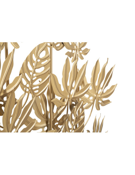 Grande Sculpture moderne sur pied Feuilles tropicales Hauteur 57 cm en Métal Doré Bois Naturel Ceril 
