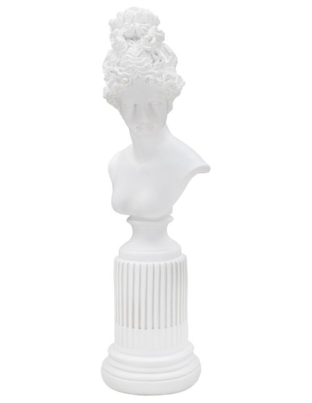 Statuette déco Buste Femme antique sur pied Hauteur 35 cm en Résine Blanc Vylia 