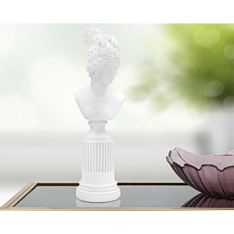 Statuette déco Buste Femme antique sur pied Hauteur 35 cm en Résine Blanc Vylia 