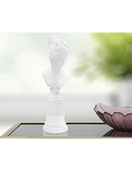 Statuette déco Buste Femme antique sur pied Hauteur 35 cm en Résine Blanc Vylia 