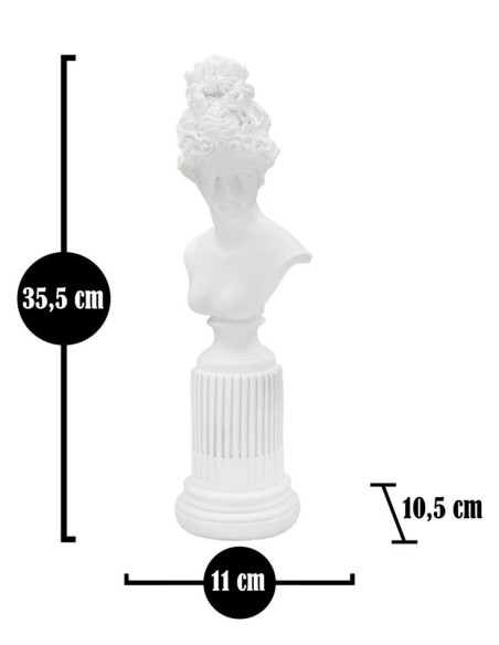 Statuette déco Buste Femme antique sur pied Hauteur 35 cm en Résine Blanc Vylia 