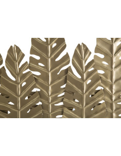 Grande Sculpture moderne sur pied 5 feuilles Hauteur 57 cm en Métal Doré Bois Naturel Nalen 