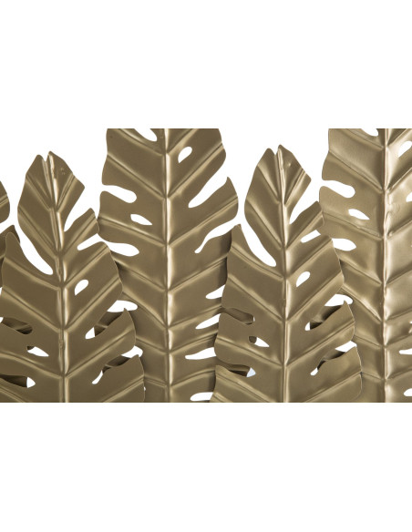 Grande Sculpture moderne sur pied 5 feuilles Hauteur 57 cm en Métal Doré Bois Naturel Nalen 