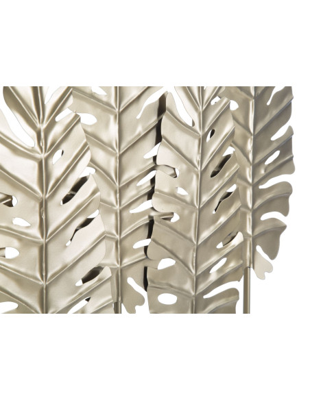 Grande Sculpture moderne sur pied 5 feuilles Hauteur 57 cm en Métal Doré Bois Naturel Nalen 