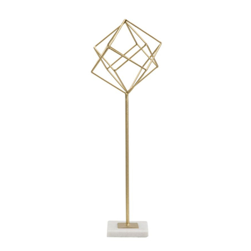 Sculpture moderne sur pied Forme géométrique Hauteur 52 cm en Métal Doré Marbre Blanc Tolir 