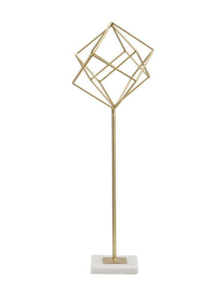 Sculpture moderne sur pied Forme géométrique Hauteur 52 cm en Métal Doré Marbre Blanc Tolir 