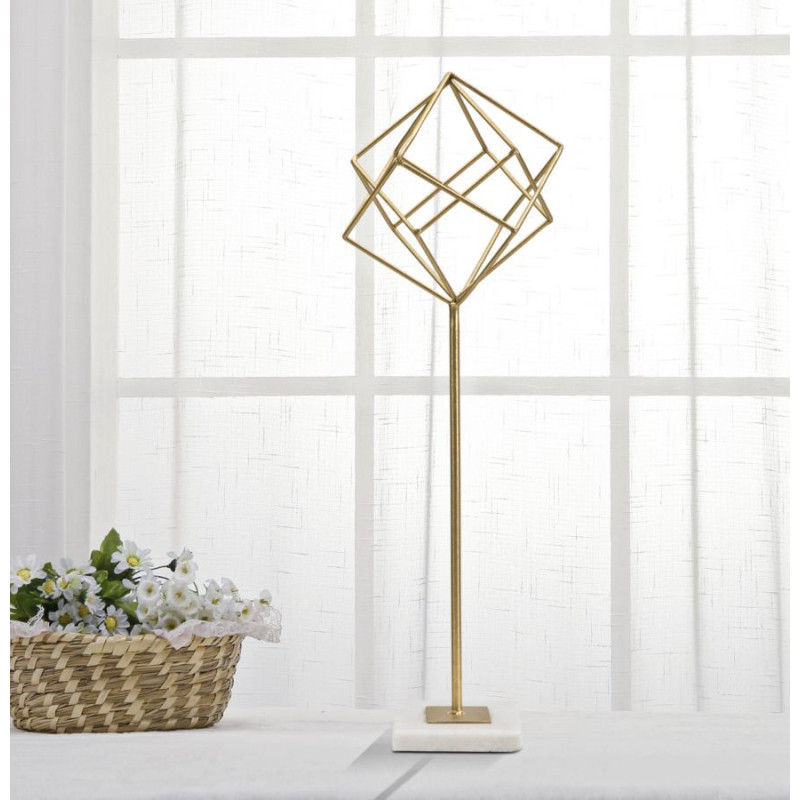 Sculpture moderne sur pied Forme géométrique Hauteur 52 cm en Métal Doré Marbre Blanc Tolir 