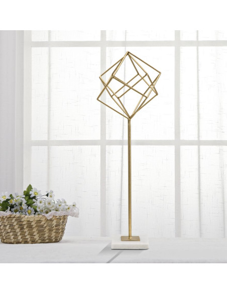 Sculpture moderne sur pied Forme géométrique Hauteur 52 cm en Métal Doré Marbre Blanc Tolir 