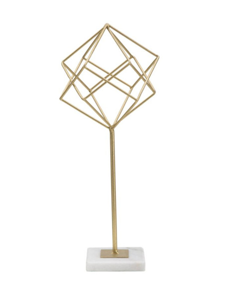 Sculpture moderne sur pied Forme géométrique Hauteur 41 cm en Métal Doré Marbre Blanc Tolir 