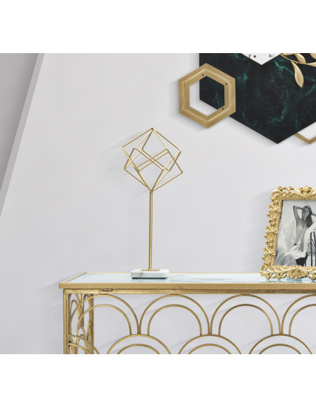 Sculpture moderne sur pied Forme géométrique Hauteur 41 cm en Métal Doré Marbre Blanc Tolir 