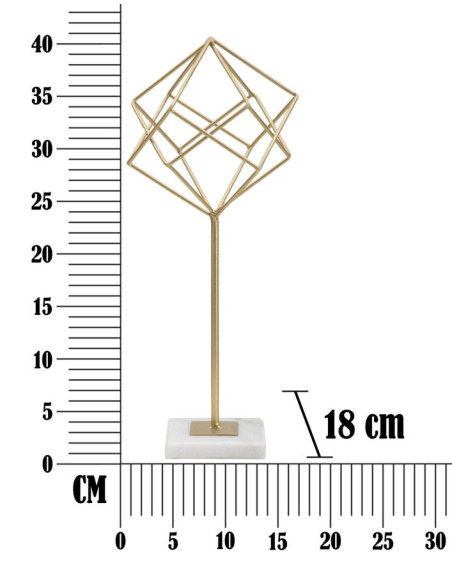Sculpture moderne sur pied Forme géométrique Hauteur 41 cm en Métal Doré Marbre Blanc Tolir 