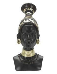 Statuette déco Buste Femme Maasaï Hauteur 38 cm en Résine Noir Doré Nelra 