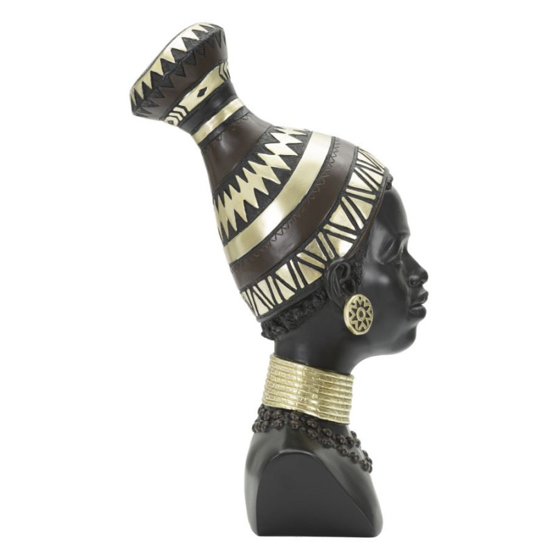 Statuette déco Buste Femme Maasaï Hauteur 38 cm en Résine Noir Doré Nelra 