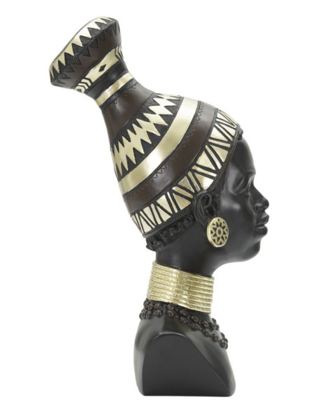 Statuette déco Buste Femme Maasaï Hauteur 38 cm en Résine Noir Doré Nelra 