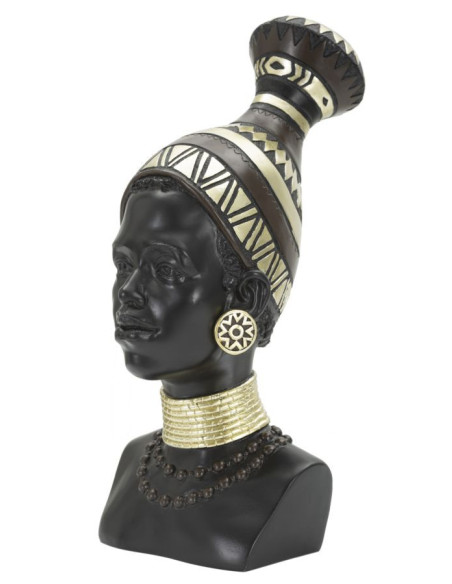 Statuette déco Buste Femme Maasaï Hauteur 38 cm en Résine Noir Doré Nelra 
