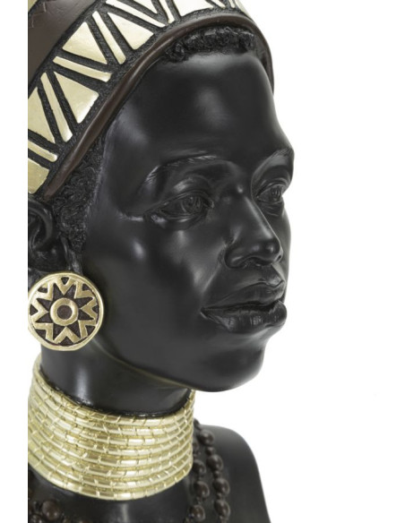Statuette déco Buste Femme Maasaï Hauteur 38 cm en Résine Noir Doré Nelra 