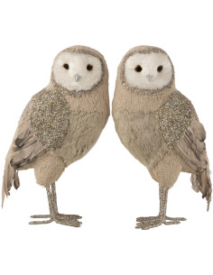 Statue déco XL Chouette Toot en Fourrure synthétique Gris Avec paillettes (Lot de 2) - 1