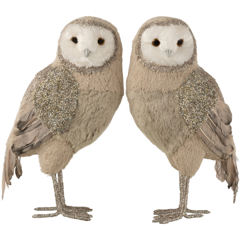 Statue déco XL Chouette Toot en Fourrure synthétique Gris Avec paillettes (Lot de 2) - 1