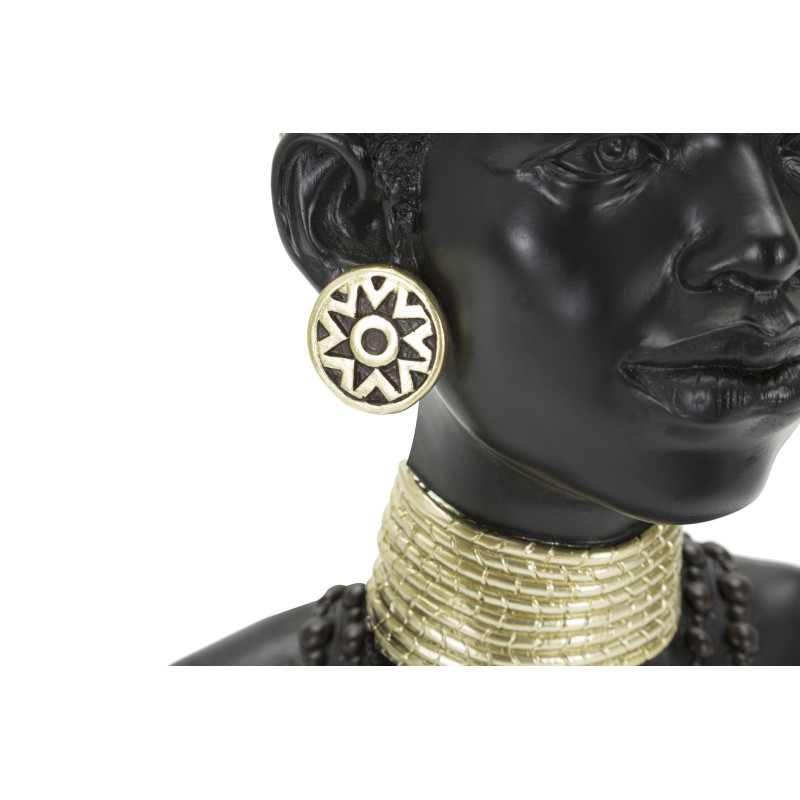 Statuette déco Buste Femme Maasaï Hauteur 38 cm en Résine Noir Doré Nelra 