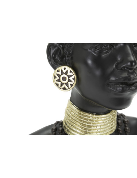 Statuette déco Buste Femme Maasaï Hauteur 38 cm en Résine Noir Doré Nelra 