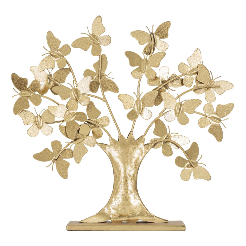 Sculpture moderne sur pied Arbre Papillons Hauteur 30 cm en Métal Doré Jalva 