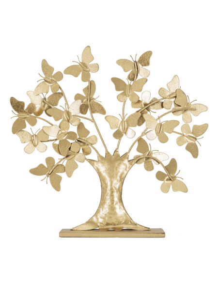 Sculpture moderne sur pied Arbre Papillons Hauteur 30 cm en Métal Doré Jalva 