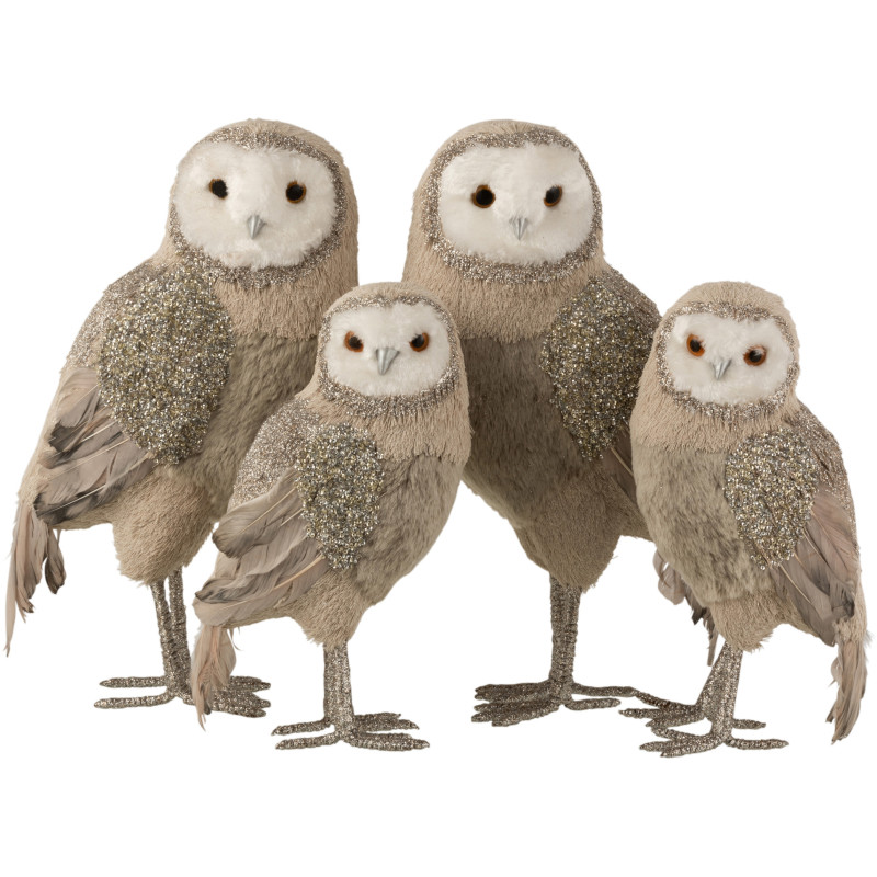 Statue déco XL Chouette Toot en Fourrure synthétique Gris Avec paillettes (Lot de 2) - 2