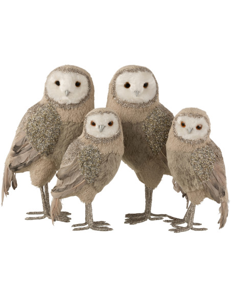 Statue déco XL Chouette Toot en Fourrure synthétique Gris Avec paillettes (Lot de 2) - 2