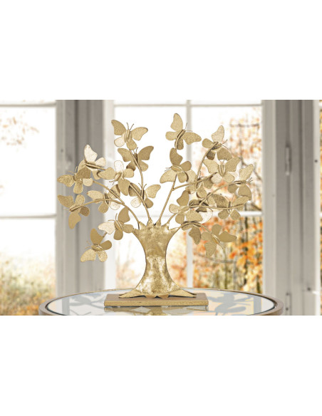 Sculpture moderne sur pied Arbre Papillons Hauteur 30 cm en Métal Doré Jalva 