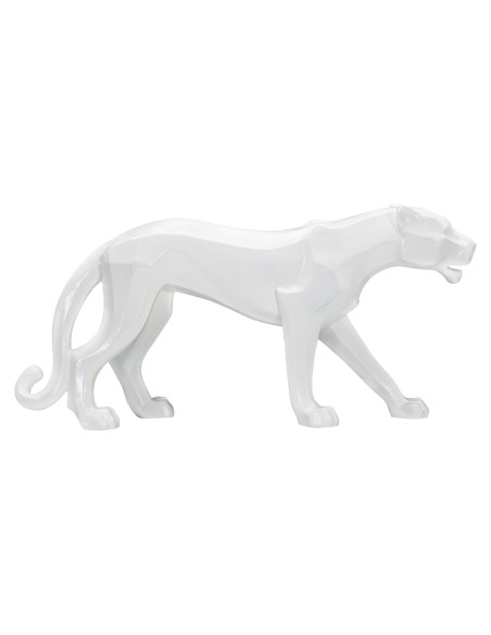 Grande statuette déco moderne Panthère 70 cm en Résine Blanc Mylen 