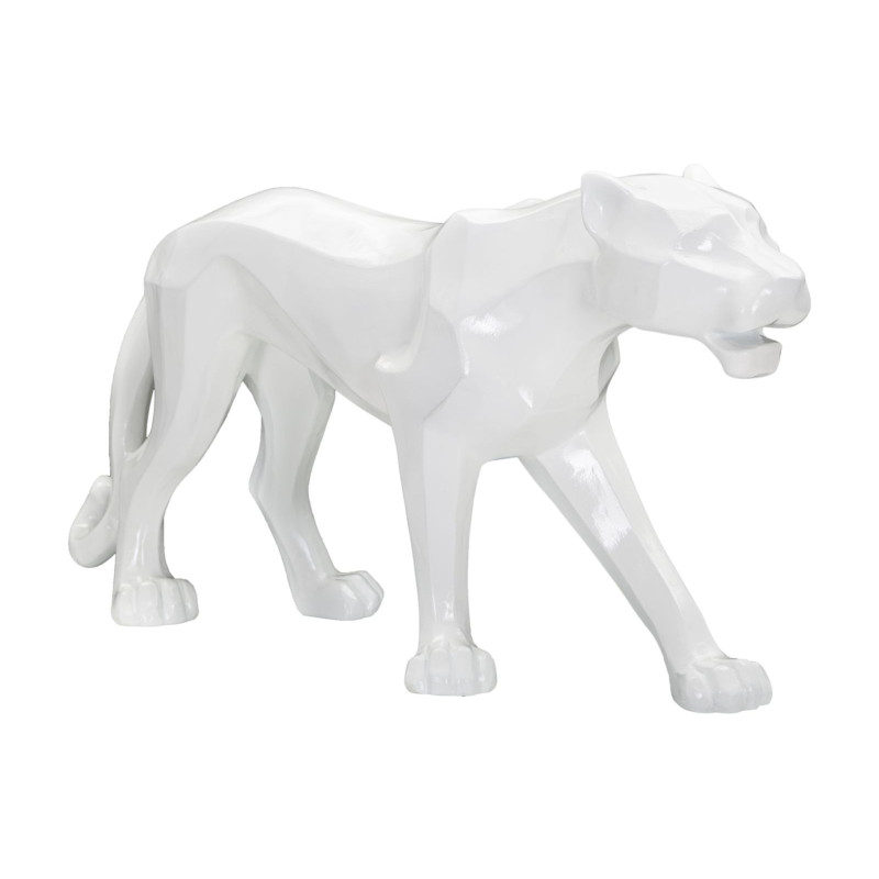 Grande statuette déco moderne Panthère 70 cm en Résine Blanc Mylen 