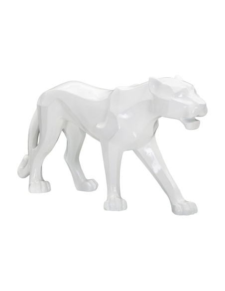 Grande statuette déco moderne Panthère 70 cm en Résine Blanc Mylen 