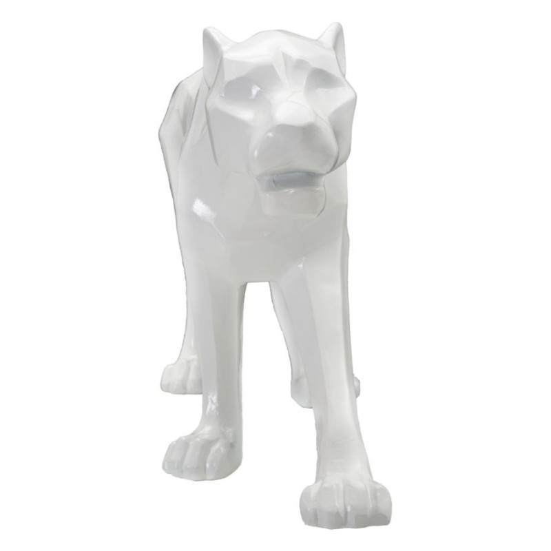 Grande statuette déco moderne Panthère 70 cm en Résine Blanc Mylen 