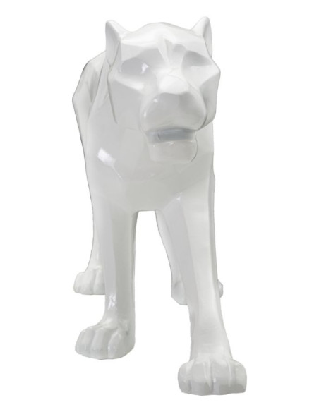 Grande statuette déco moderne Panthère 70 cm en Résine Blanc Mylen 