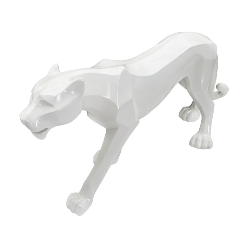 Grande statuette déco moderne Panthère 70 cm en Résine Blanc Mylen 