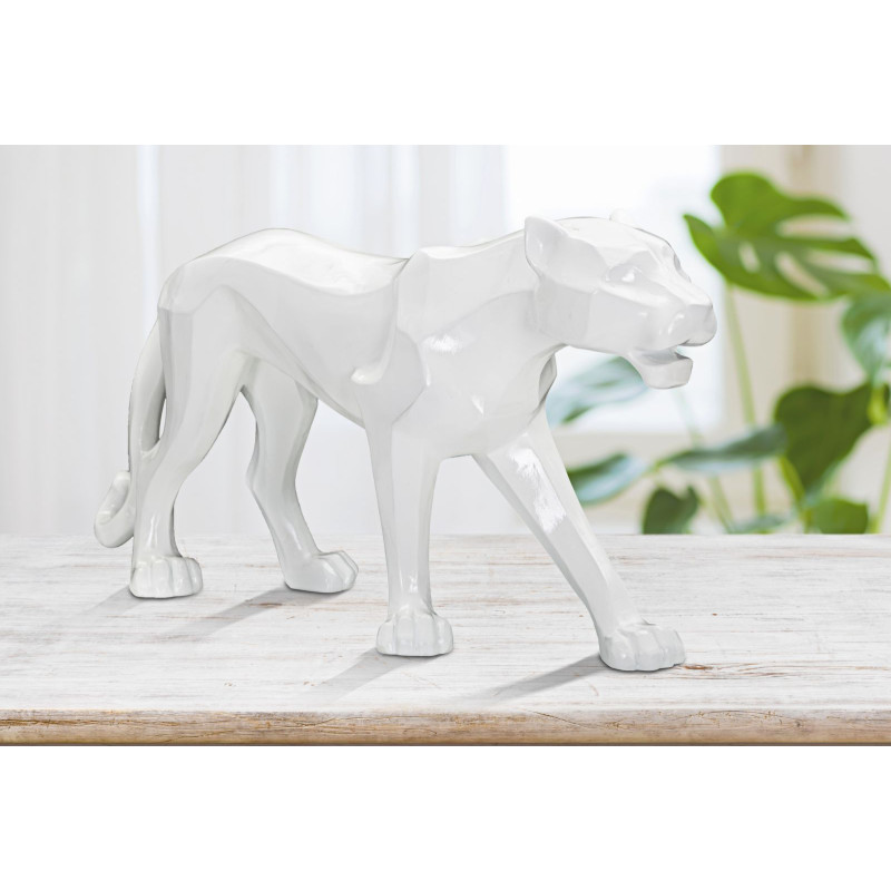 Grande statuette déco moderne Panthère 70 cm en Résine Blanc Mylen 