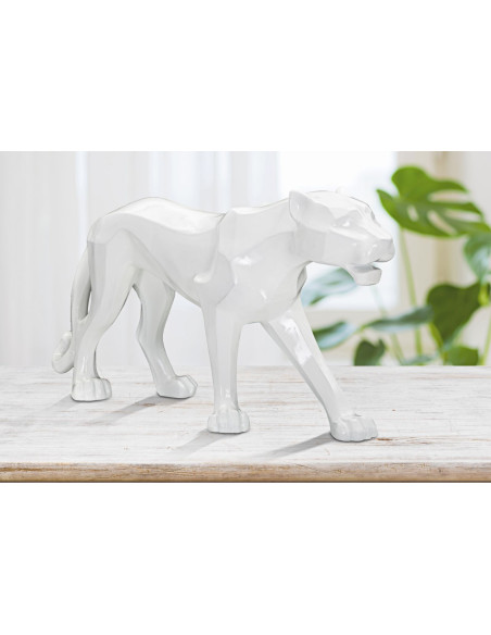 Grande statuette déco moderne Panthère 70 cm en Résine Blanc Mylen 