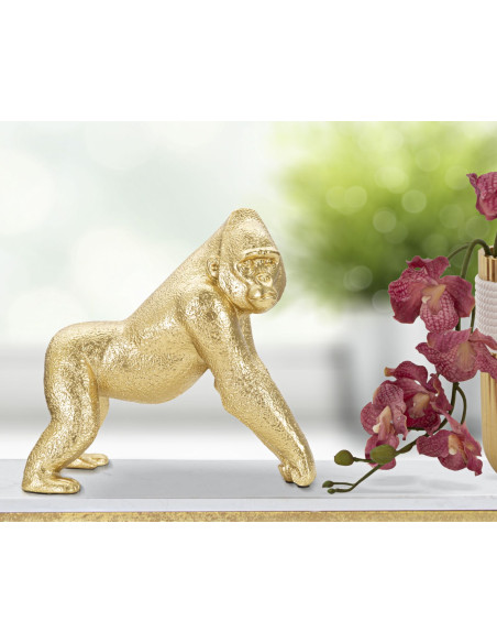 Statuette déco moderne Gorille 24 cm en Résine Doré Zaryl 