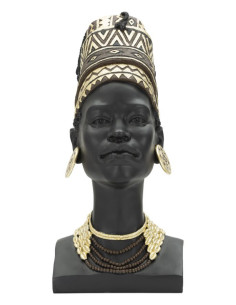 Statuette déco Buste Femme Maasaï Hauteur 45 cm en Résine Noir Doré Zelya 