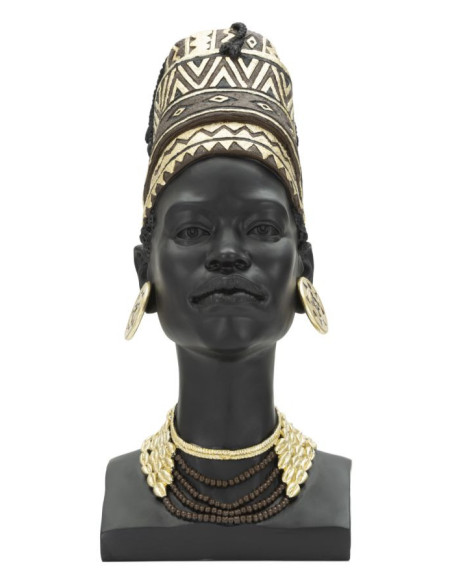 Statuette déco Buste Femme Maasaï Hauteur 45 cm en Résine Noir Doré Zelya 