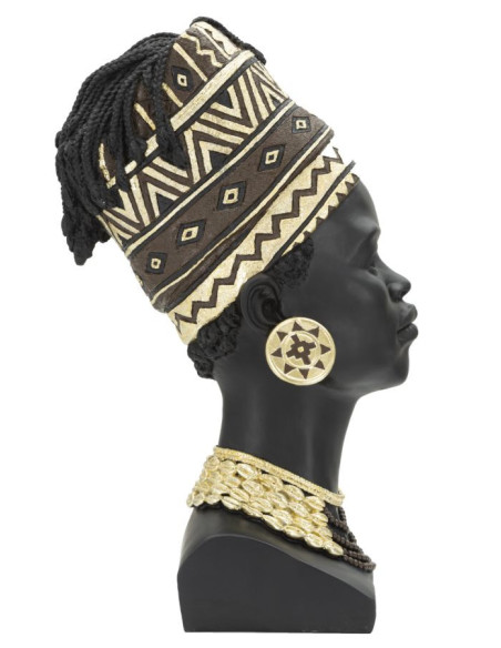Statuette déco Buste Femme Maasaï Hauteur 45 cm en Résine Noir Doré Zelya 