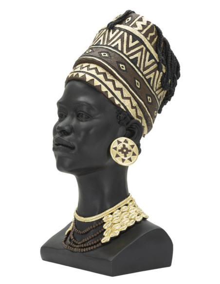 Statuette déco Buste Femme Maasaï Hauteur 45 cm en Résine Noir Doré Zelya 
