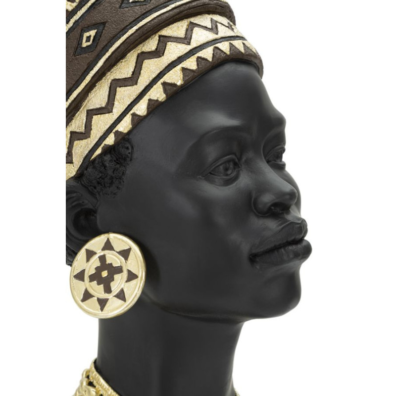 Statuette déco Buste Femme Maasaï Hauteur 45 cm en Résine Noir Doré Zelya 