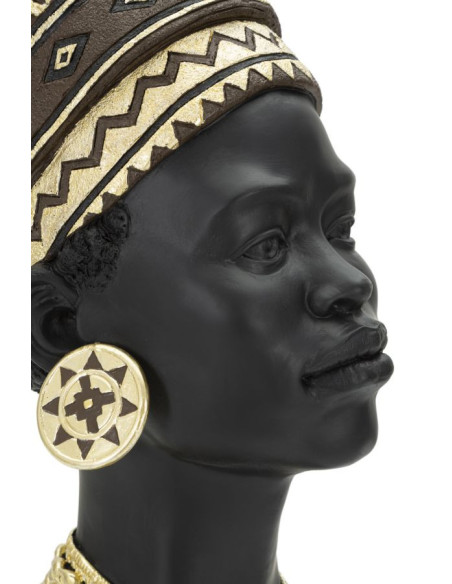 Statuette déco Buste Femme Maasaï Hauteur 45 cm en Résine Noir Doré Zelya 